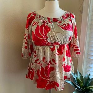 Red and Cream Colored Babydoll Tunic Top, 1X, by AGB Woman